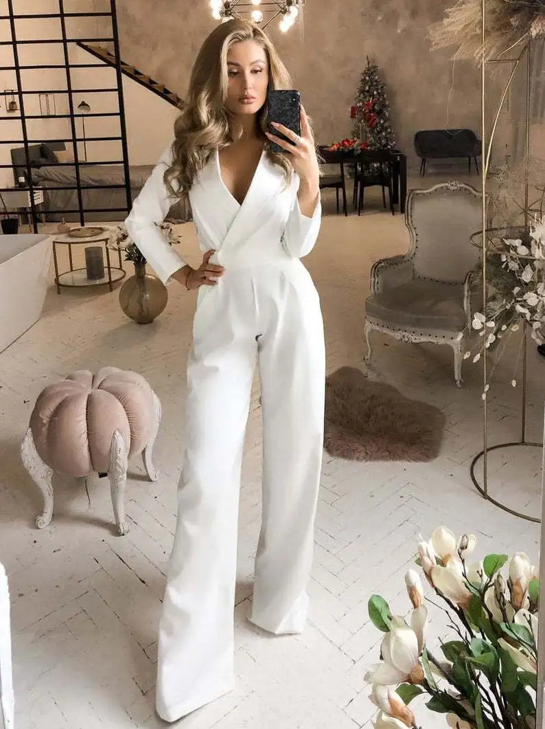 Séraphine™ | Combinaison à Col V avec Pantalons Amples pour Femmes