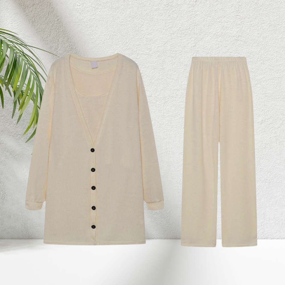 Séraphine™ | Milou - Ensemble tricoté pour femmes en 3 pièces : top, pantalon et gilet