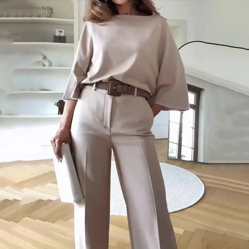 Séraphine™ | Ensemble de 2 pièces avec Top Batwing et Pantalon Large Taille Haute
