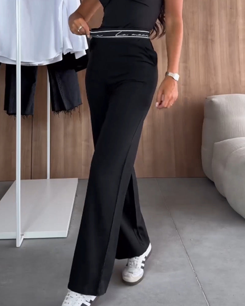 Séraphine™ | Evie | Pantalon droit décontracté uni avec poche zippée