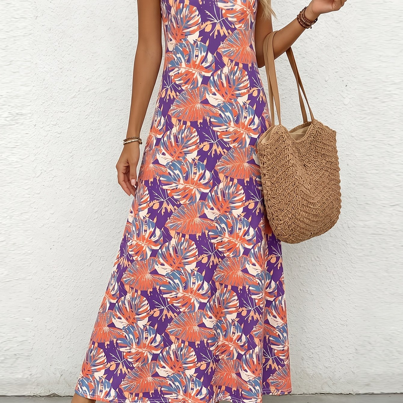 Feestelijke Directionele Lente- en Zomer Nieuwe Tropische Print Strand Casual Veelzijdige Dames Slip Jurk