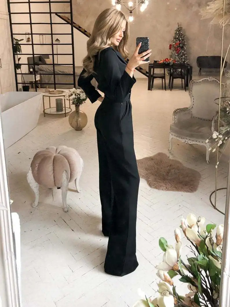 Séraphine™ | Combinaison à Col V avec Pantalons Amples pour Femmes