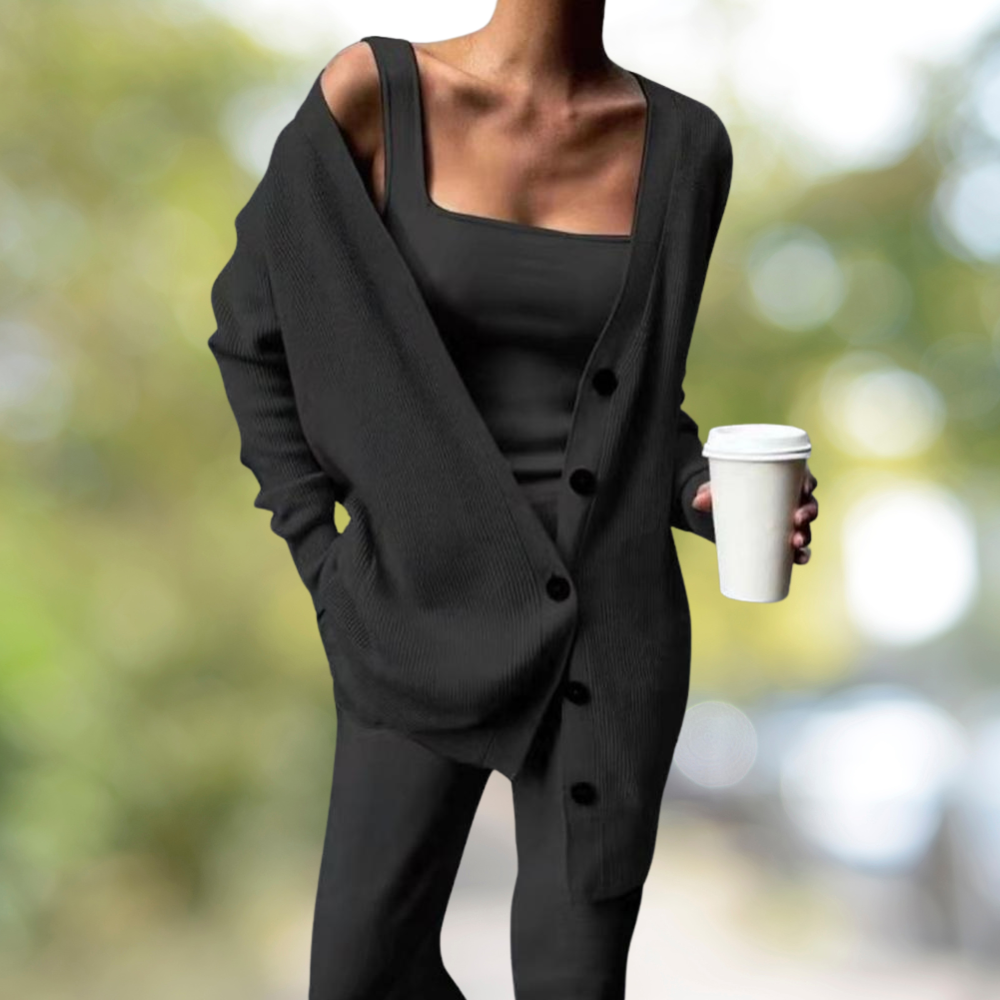 Séraphine™ | Milou - Ensemble tricoté pour femmes en 3 pièces : top, pantalon et gilet