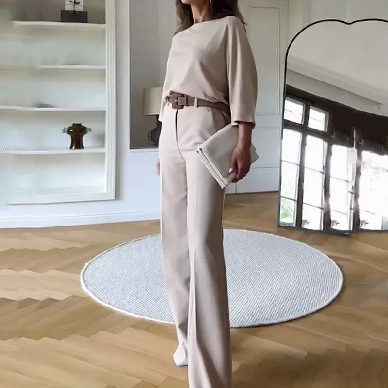 Séraphine™ | Ensemble de 2 pièces avec Top Batwing et Pantalon Large Taille Haute