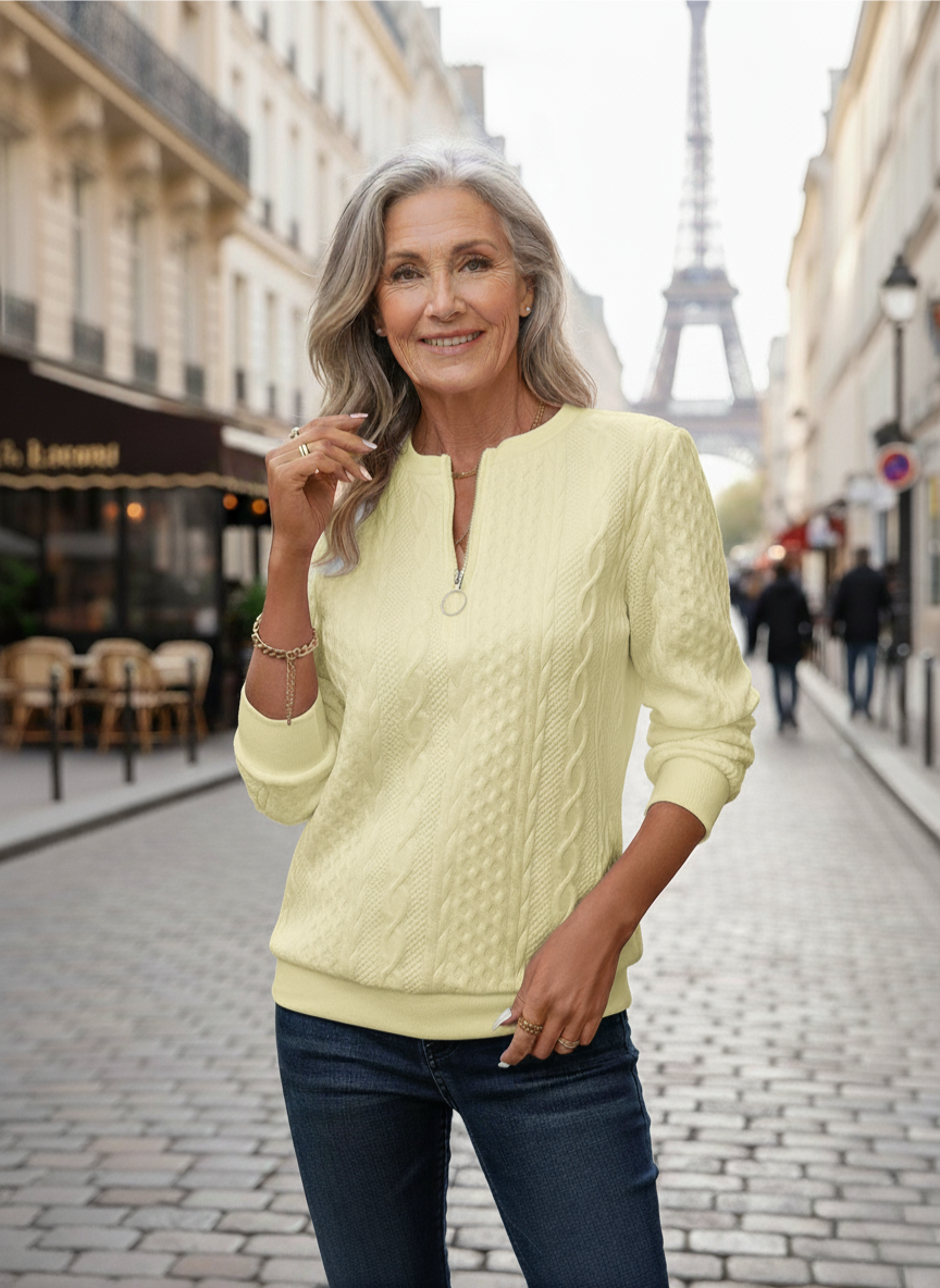 Séraphine™ | Estelle | Pull Blanc à Col Zippé Élégant