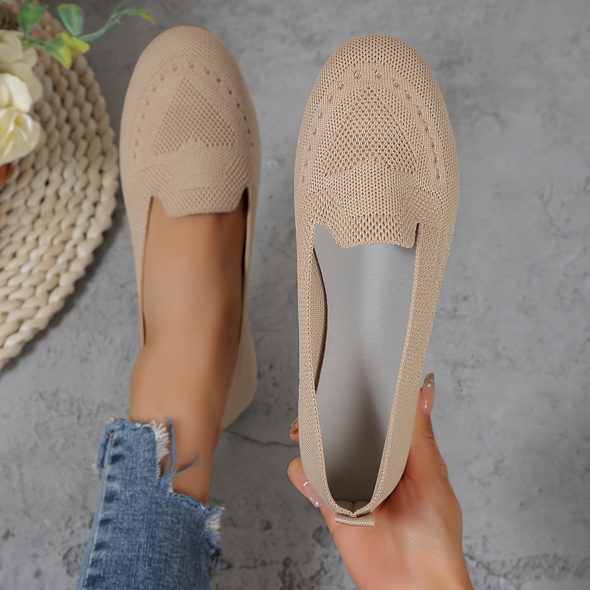 Plus Size Women'S Flat Wide-Toe Shoes | Casual Round Toe Slip-on with Fabric Upper and Soft Sole, Suitable for Spring