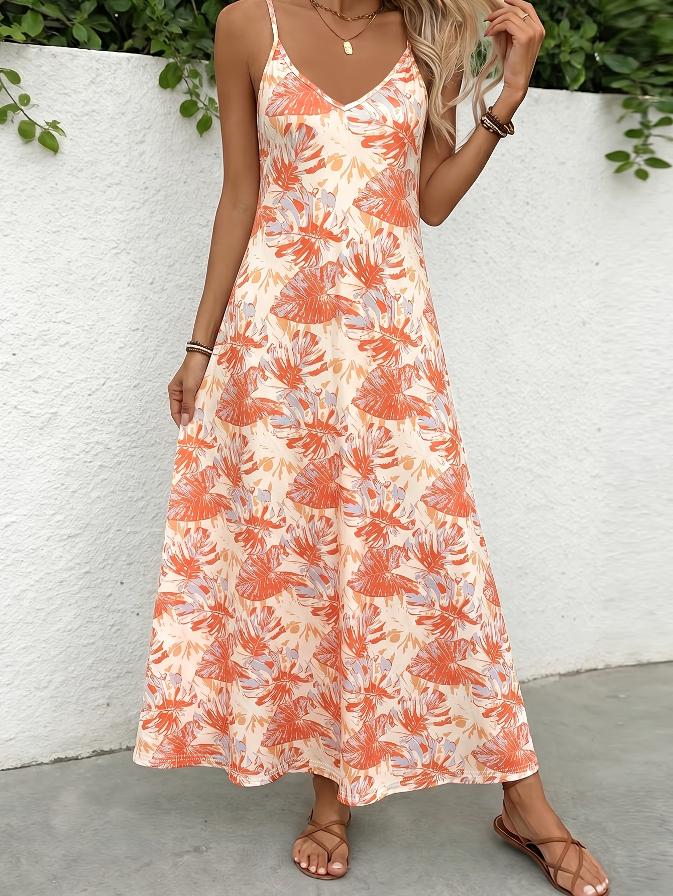 Feestelijke Directionele Lente- en Zomer Nieuwe Tropische Print Strand Casual Veelzijdige Dames Slip Jurk