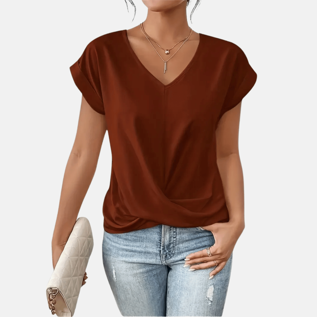 Séraphine™ | Blouse Femme à Col en V avec Ourlet Drapé
