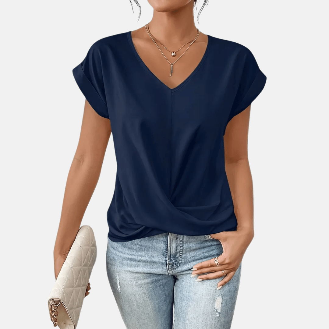 Séraphine™ | Blouse Femme à Col en V avec Ourlet Drapé