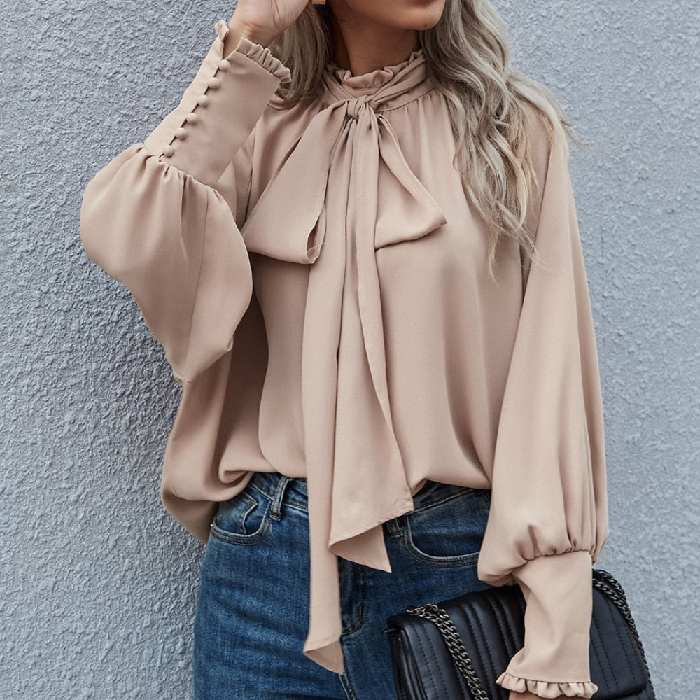 Séraphine™ | Blouse en Chiffon avec Nœud et Manches Bouffantes