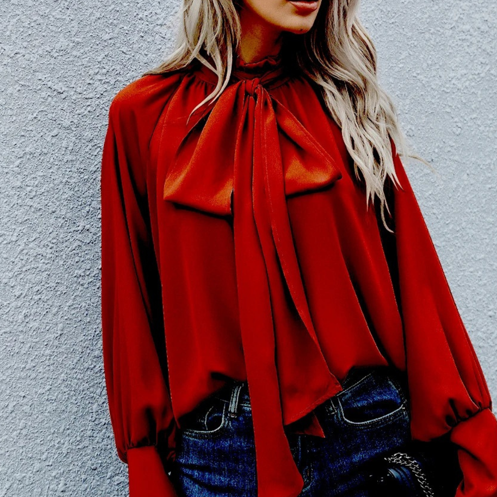 Séraphine™ | Blouse en Chiffon avec Nœud et Manches Bouffantes
