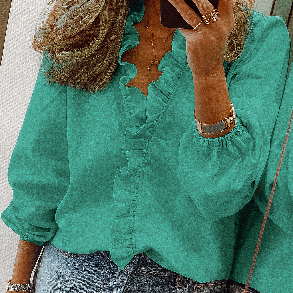 Séraphine™ | Blouse à volants bleus et manches bouffantes