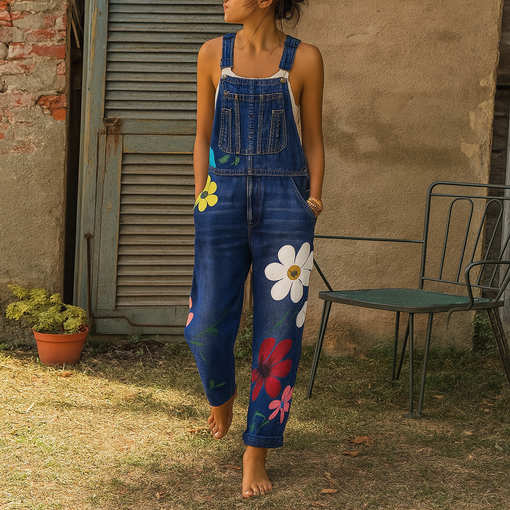 Séraphine™ | Élégante combinaison en denim avec motif floral