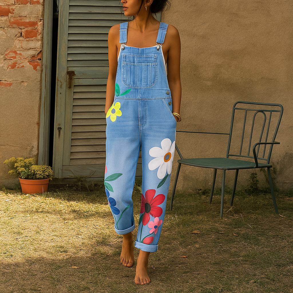 Séraphine™ | Élégante combinaison en denim avec motif floral