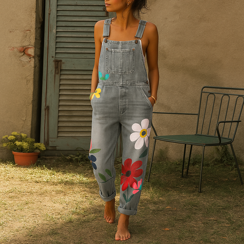 Séraphine™ | Élégante combinaison en denim avec motif floral