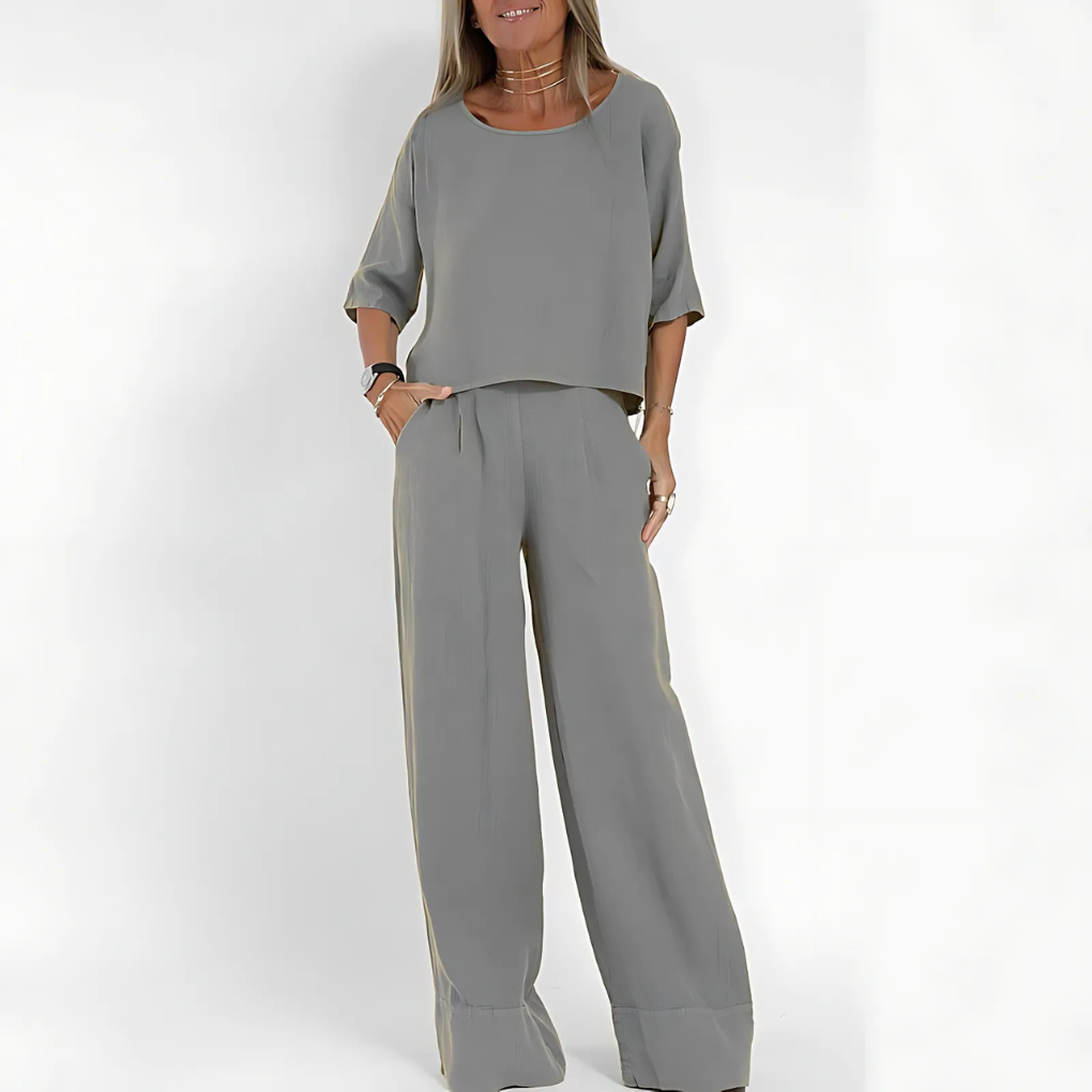 Séraphine™ |  Ensemble Deux Pièces en Lin Mélangé à Coupe Décontractée pour Femmes