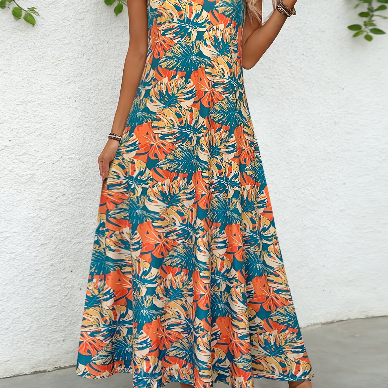 Feestelijke Directionele Lente- en Zomer Nieuwe Tropische Print Strand Casual Veelzijdige Dames Slip Jurk