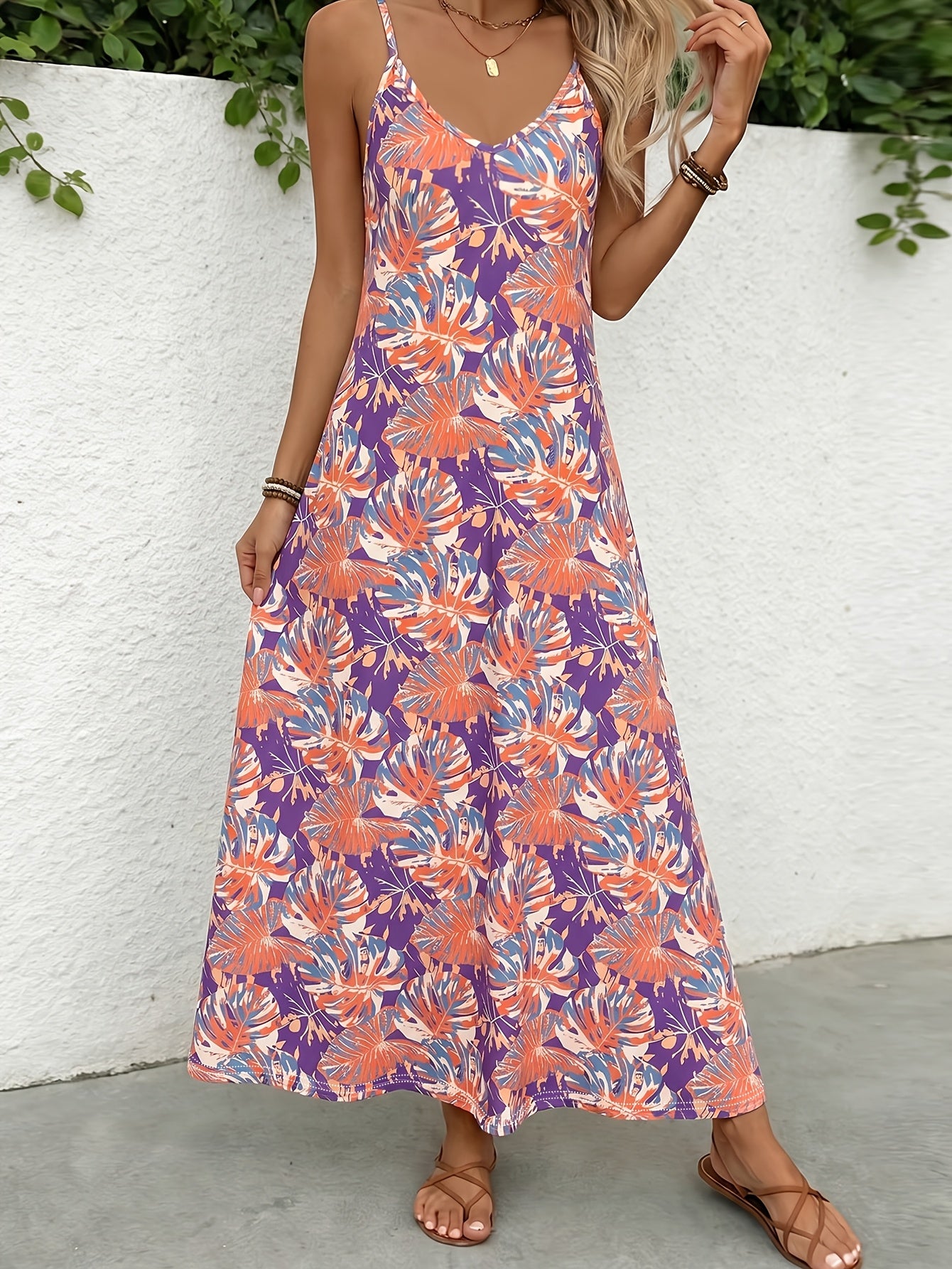 Feestelijke Directionele Lente- en Zomer Nieuwe Tropische Print Strand Casual Veelzijdige Dames Slip Jurk