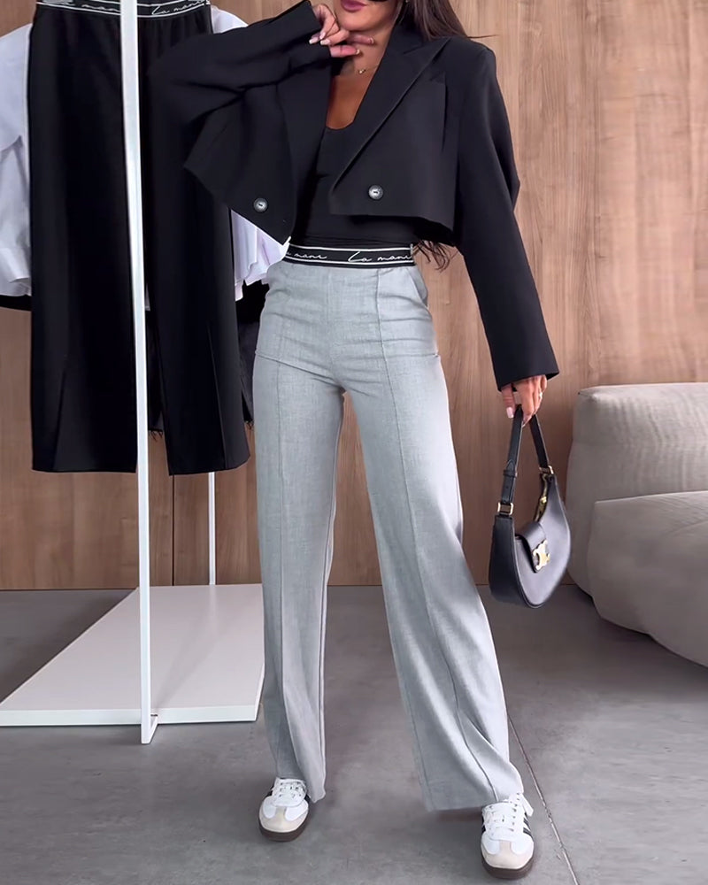 Séraphine™ | Evie | Pantalon droit décontracté uni avec poche zippée