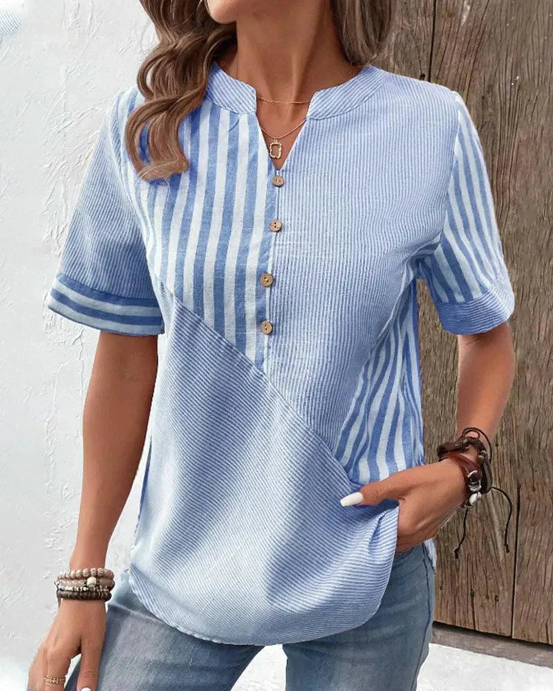 Séraphine™ | Blouse légère à rayures pour femmes avec col mandarin