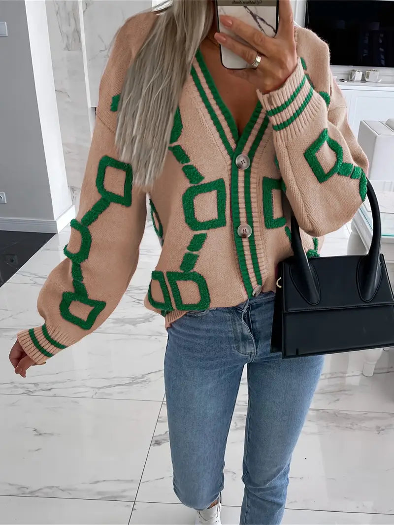 Séraphine™ | Cardigan géométrique multicolore