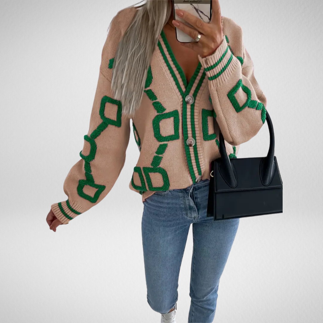 Séraphine™ | Cardigan géométrique multicolore